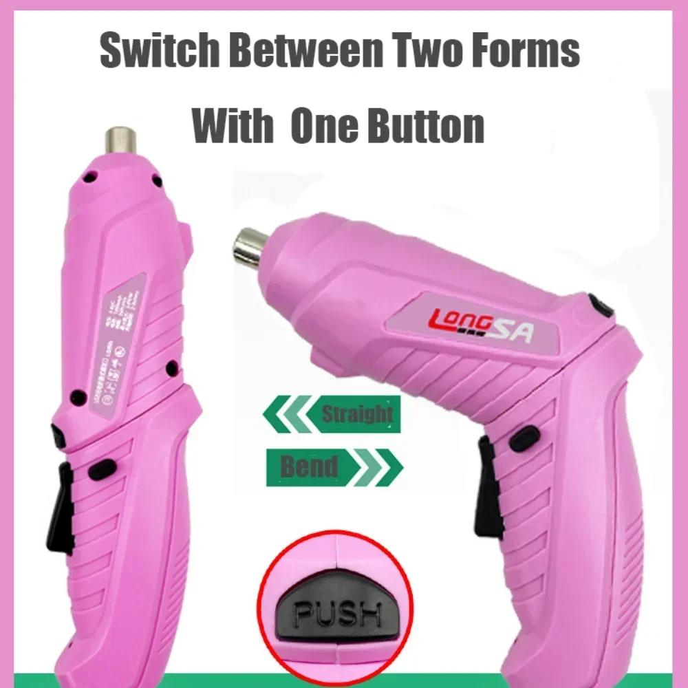 New Full Pink Electric Screwdriver Bit Battery Fast Charging DIY Handicrafts Repair Power Alloy Steel Tools Set for Girls Women