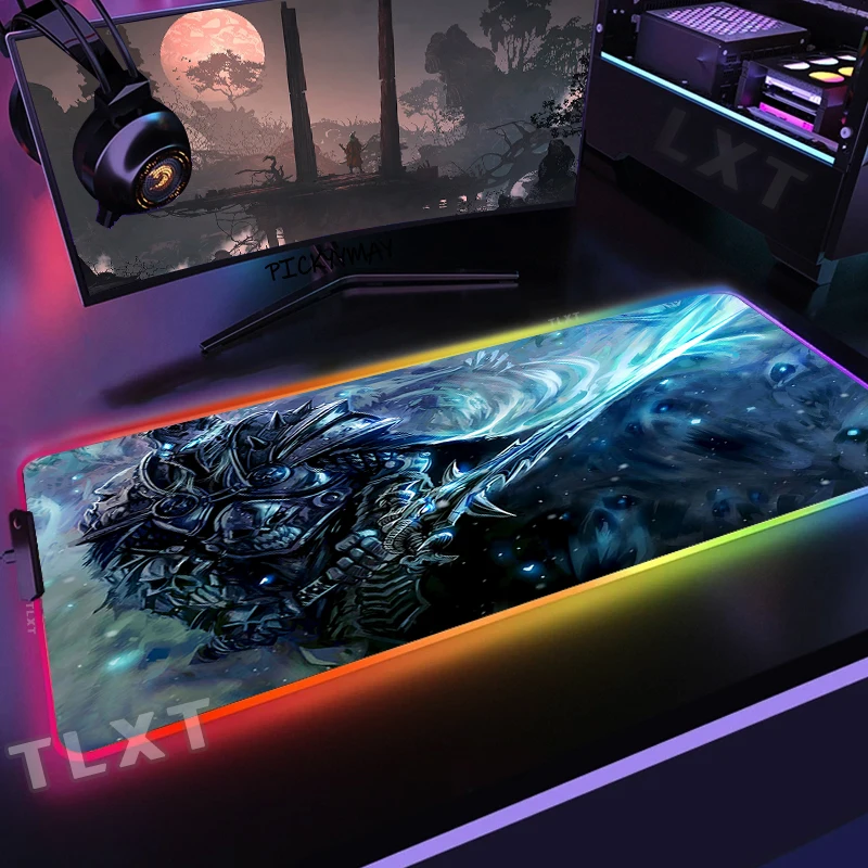 World Of Warcraft RGB Mousepad Large Gaming Mousepads Luminous Mouse Pad WOW Big Desk Pad LED Mouse Mat Backlit Keyboard Mats