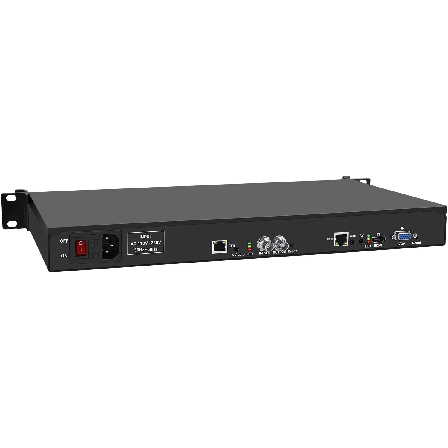 Codificador en rack de transmisión de vídeo HD multiinterfaz H.265 H.264 1U con HTTP SRT RTMPS ONVIF HLS RTSP, SDI HDMI CVBS VGA YPbPr a I