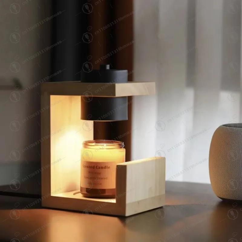 Home Decor Electric Candle Heating Light Wooden Base with Timer/Dimmer/Adjustable Glass and Metal Materials