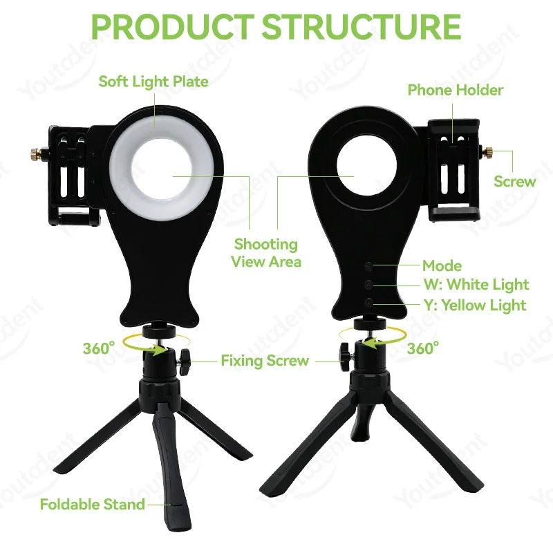Dental Photography Filling Light Adjustable Brightness Warm/White Ring Lamp for Mobile Phone Rotatable Dental Light
