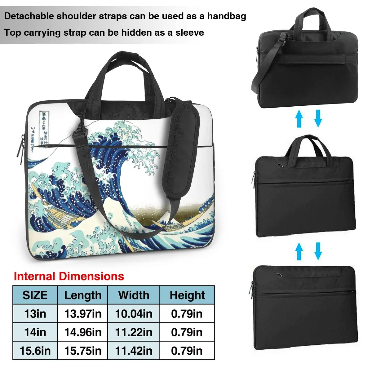 HOKUSAI. The Great Wave Off Kanagawa Laptop Bag Shockproof Case Computer Bag 13 14 15.6 Inch Notebook Pouch For Macbook Pro Air