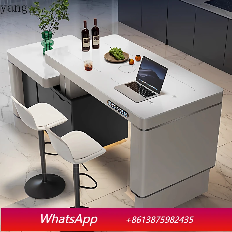 LMM intelligent flush island table integrated lifting retractable kitchen multi-functional rock slab