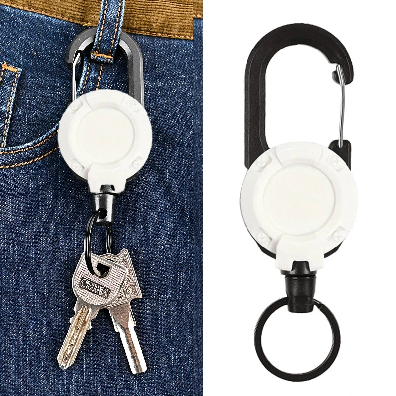 1Pc Anti-theft Metal Easy-to-pull Buckle Rope Elastic Keychain Sporty Retractable Key Ring Anti Lost Ski Pass ID Card