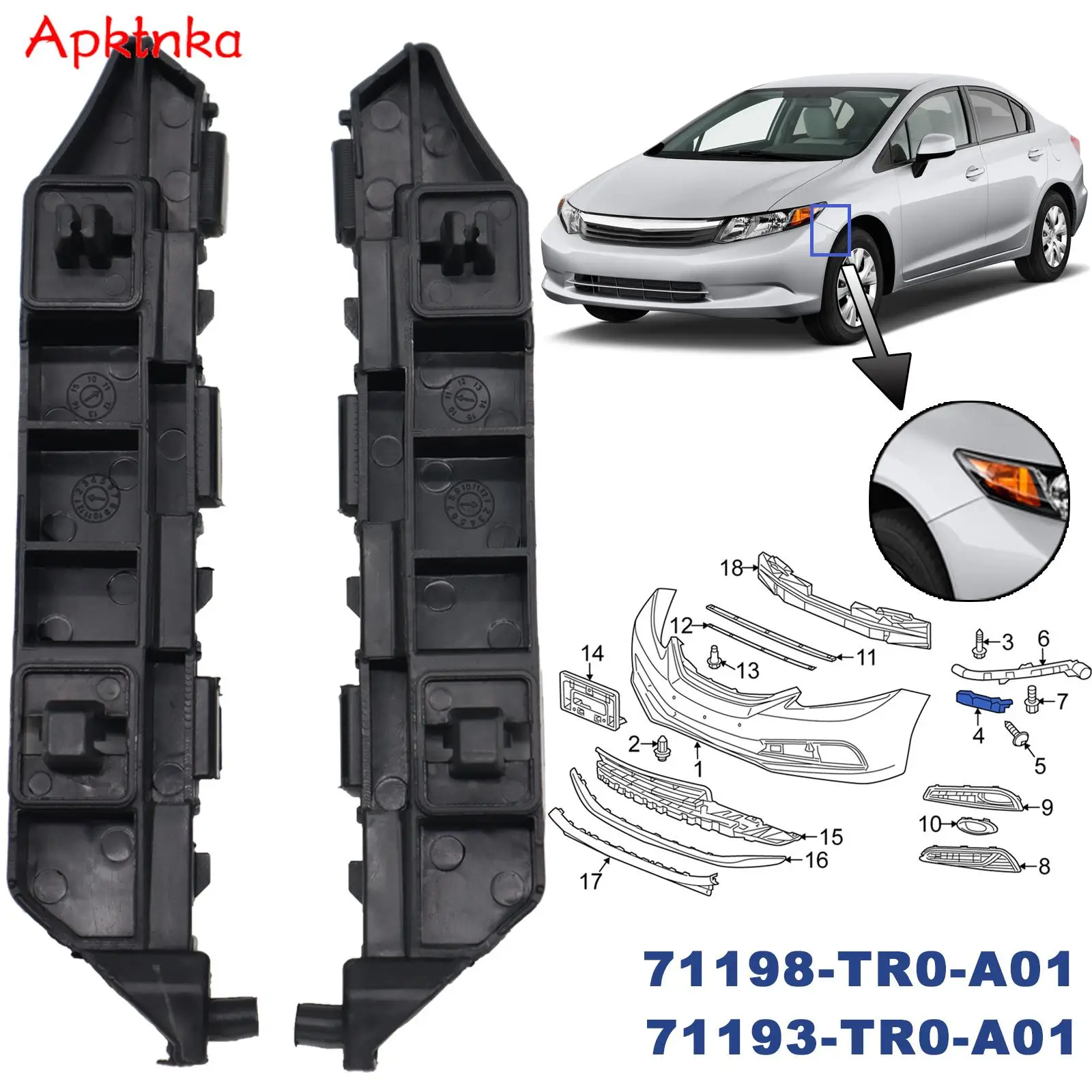 Par esquerda direita amortecedor dianteiro suporte de montagem feixe grade guia suporte retentor para honda civic sedan 2012 2013 2014 2015