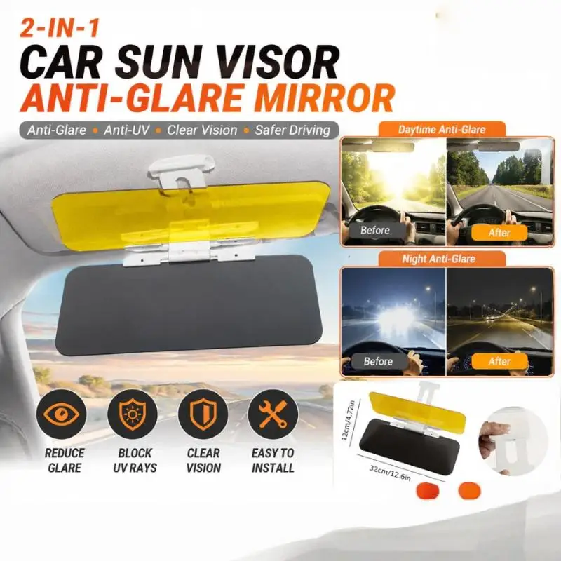 Multifunctional 2 In 1 Car Sun Visor Anti Glare UV Protection Adjustable Sunshade for Front Seat Drivers