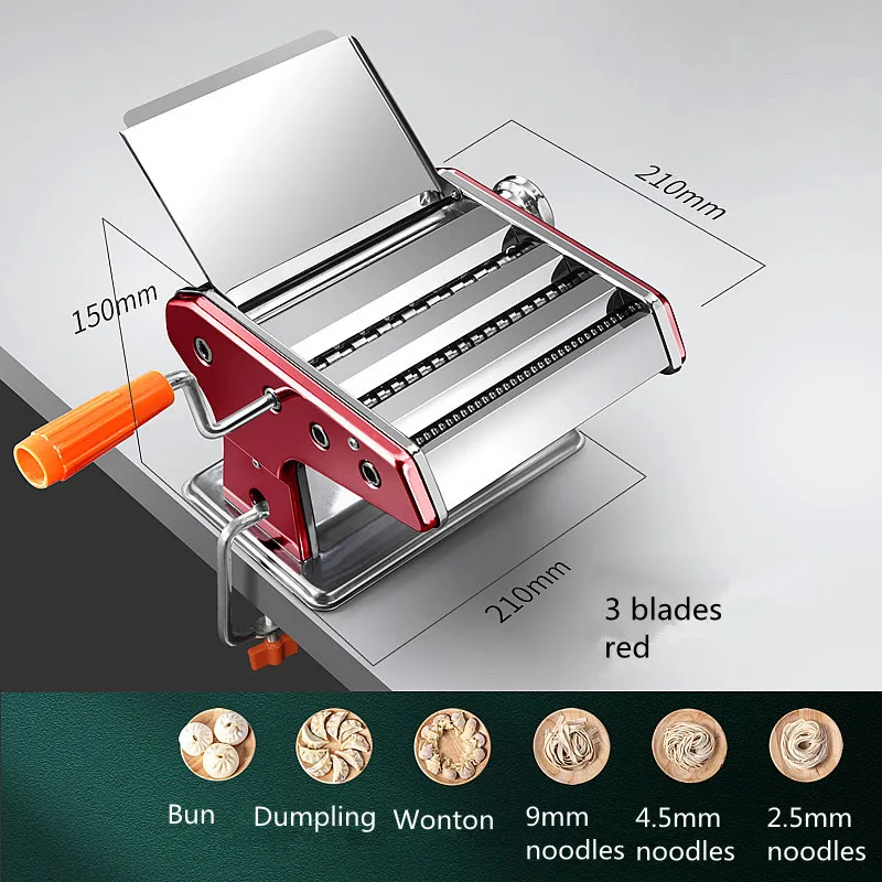 Máquina manual de fazer macarrão doméstica pequena máquina de macarrão de aço inoxidável enrolada à mão