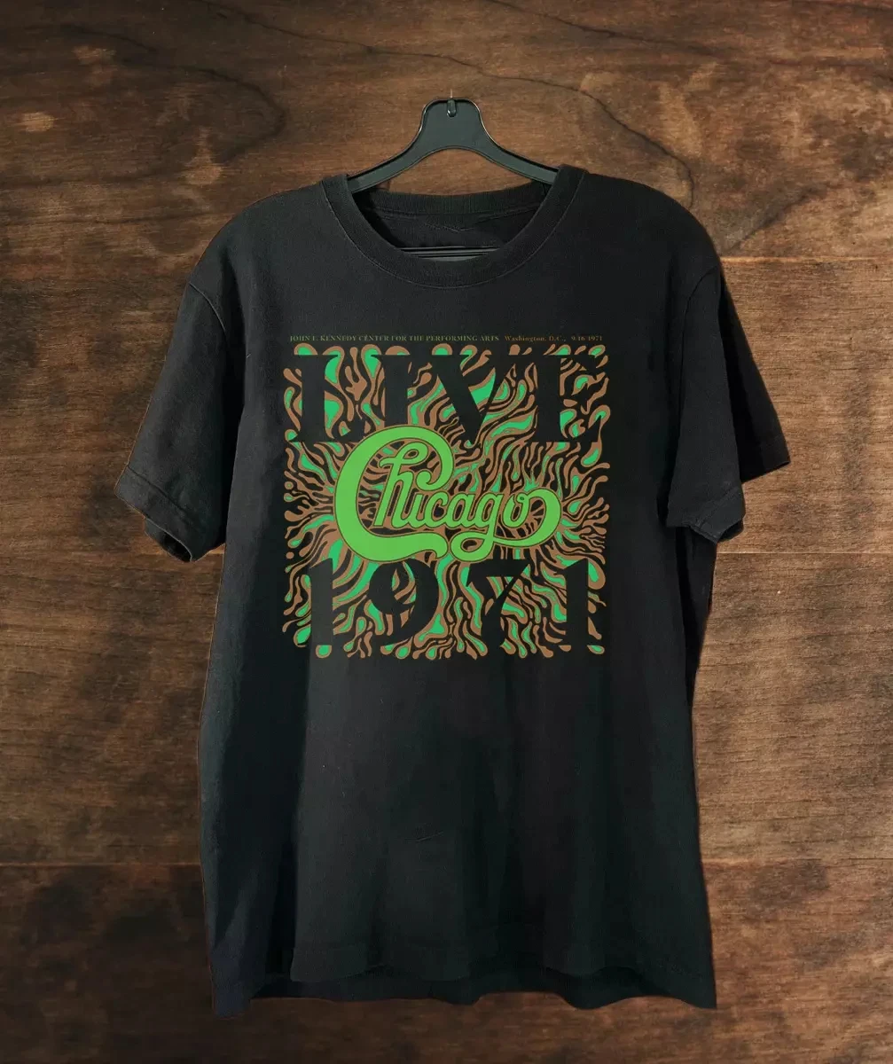 Chicago Band Live 1971 Black Short Sleeve T Shirt Full Men C