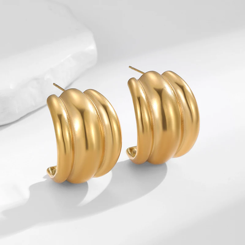 

ROXI | Trendy C-shape Stainless Steel Earrings Women Fashion Plated 18k Gold Everyday Wear Charm Jewelry Dropshipping