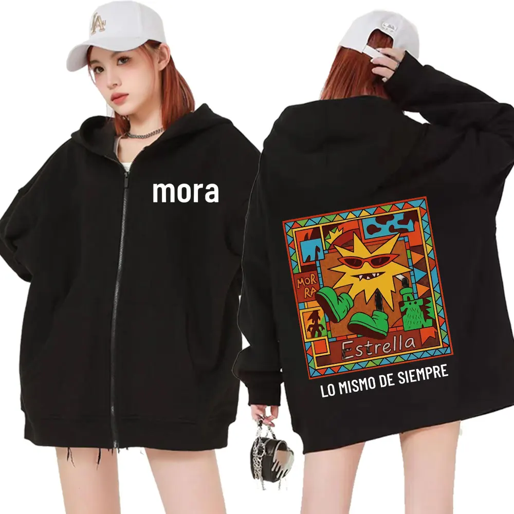 

Рэпер Mora Lo Mismo De Siempre 2025 Tour толстовки на молнии для мужчин и женщин винтажная готическая толстовка в стиле хип-хоп повседневные свободные толстовки на молнии