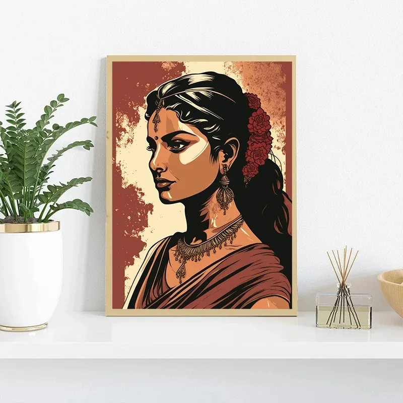 جنوب آسيا الهندي النساء السود المشارك فتاة التاميل الحد الأدنى الرسم على لوحات القماش الجدارية الملصقات لغرفة المعيشة ديكور المنزل الحديث