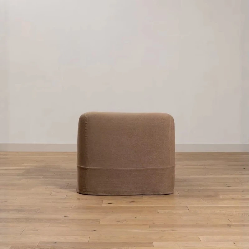 Poltrona Singola in Tessuto di Lino Stile Nordico Wabi Sabi, Colore Caffè al Latte Giapponese, Rivestimento Rimovibile e Lavabile, Arredamento per Soggiorno