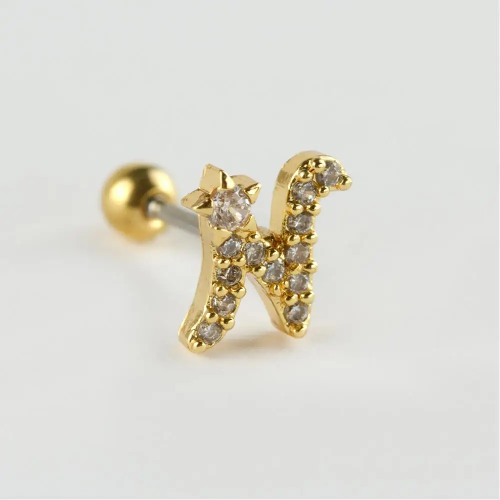 Yellow Color Letter Luxury Zircon Steel Piercing