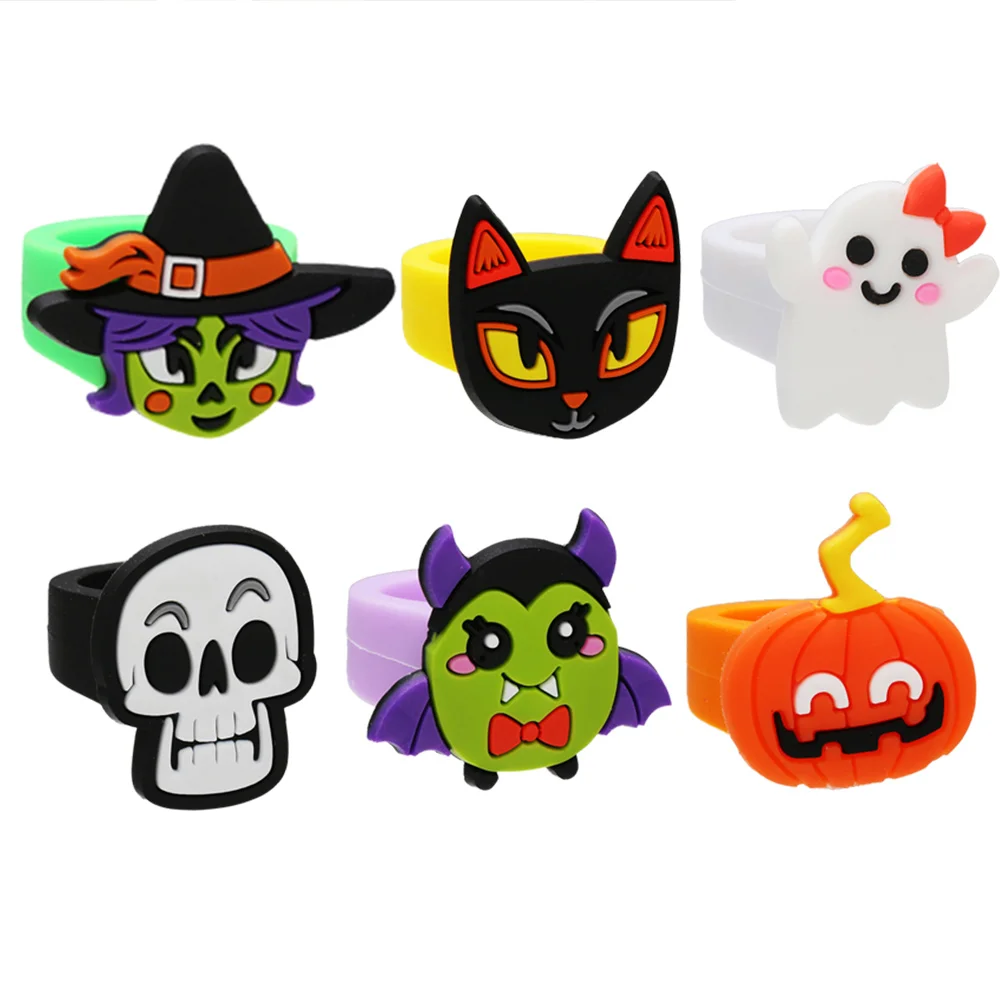 Halloween Decorations kids Ring Bracelet Wristband Pumpkin Cat Skull Witch Ghost Bat Silicone Candy Color Party Props Balloons