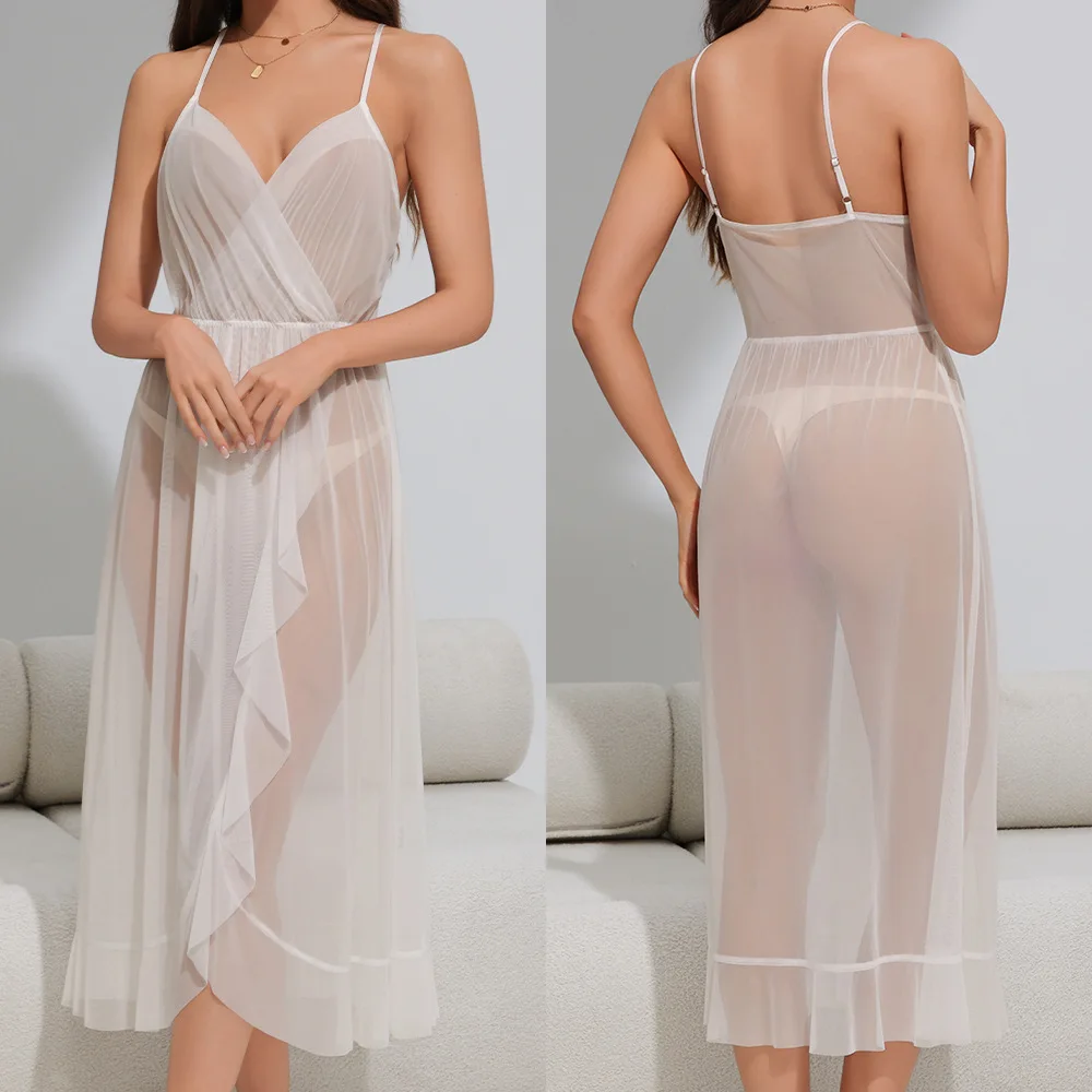 

Sexy Lace Nightgown Thin Summer Sleeveless Mesh Home Clothes Women's Summer Sleepwear Comfortable Soft Fabri