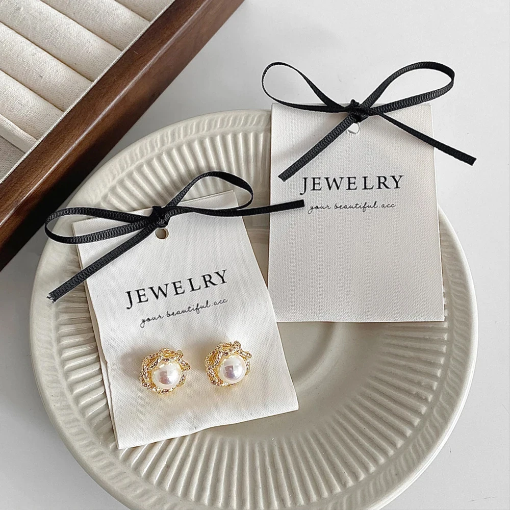 50/100Pcs Custom Logo Jewelry Label Tag Earrings Stud Display  Cotton Cloth Fabric Card Packaging Jewellery Bag Box Accessories