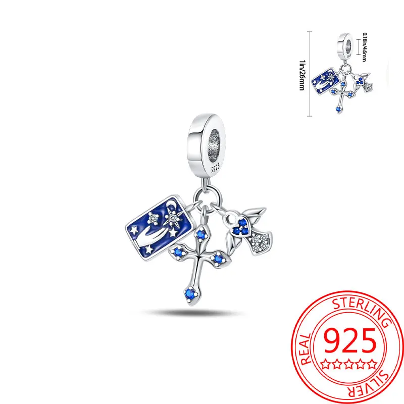 

Original 925 Sterling Silver Charms Luxury Blue Tarot Card Pendant Beads Fit Bracelet Diy Women Making Delicate Gift