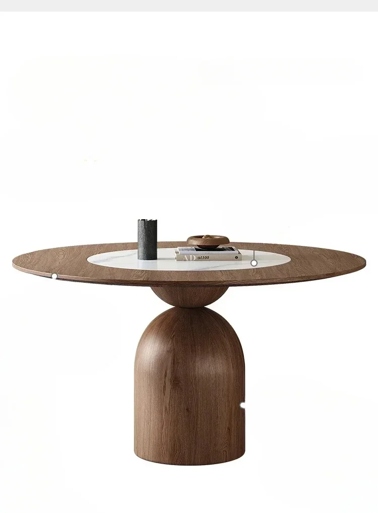 

Nordic inlaid turntable solid wood round rock slab dining table antique household ash wood dining table