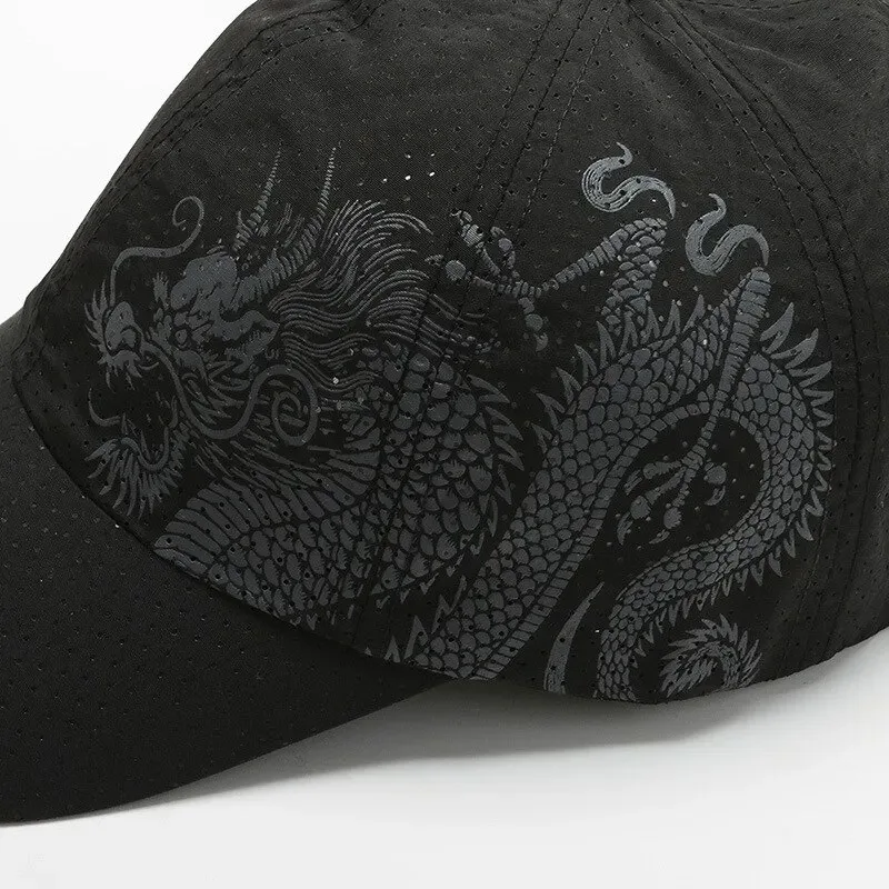 Unisex Chinese Style Printing Dragon Baseball Cap Outdoor Quick-drying Mesh Sun Hat Women Men Breathable