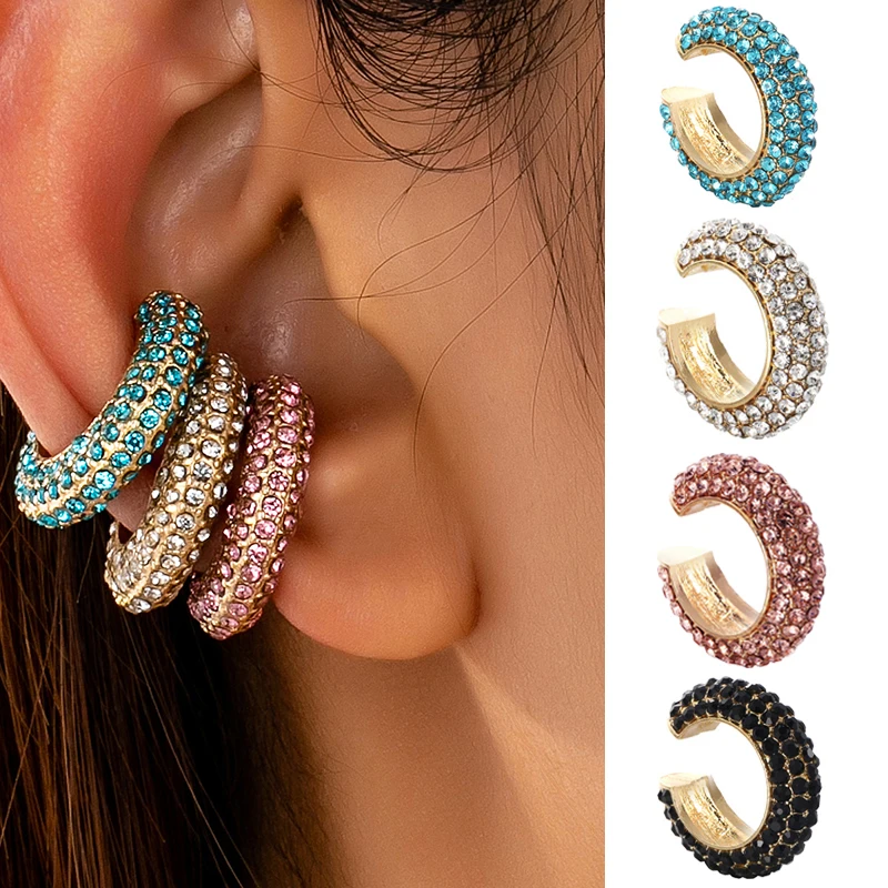 Mode C Form Runde Knorpel Clip Ohrringe Für Frauen Gefälschte Keine Durchbohrten Ohrringe Kristall Strass Geometrische Schmuck Gold Farbe