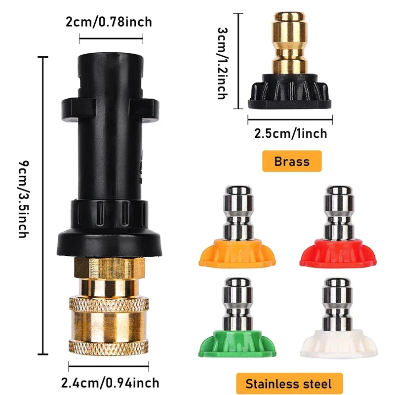 K2-k7 Car Washing Machine Water Gun Foam Pot Converter Connector 1/4 Quick Connector High Pressure Five-color Nozzle