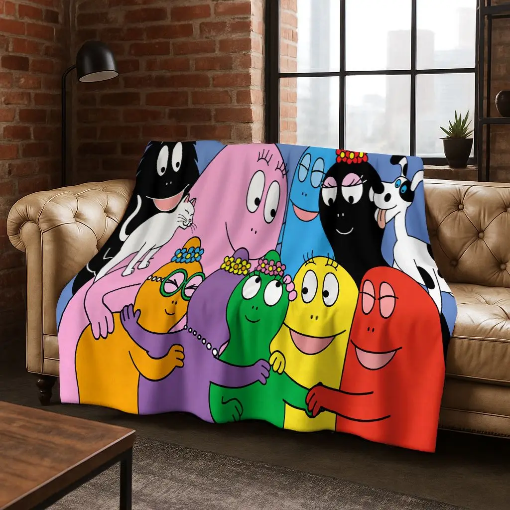 Cartoon Les Barbapapa Barbamama Family 3D Flannel Blanket,Warm and Cozy Soft Throw Blanket for Home Bedroom Bed Sofa Cover Kids
