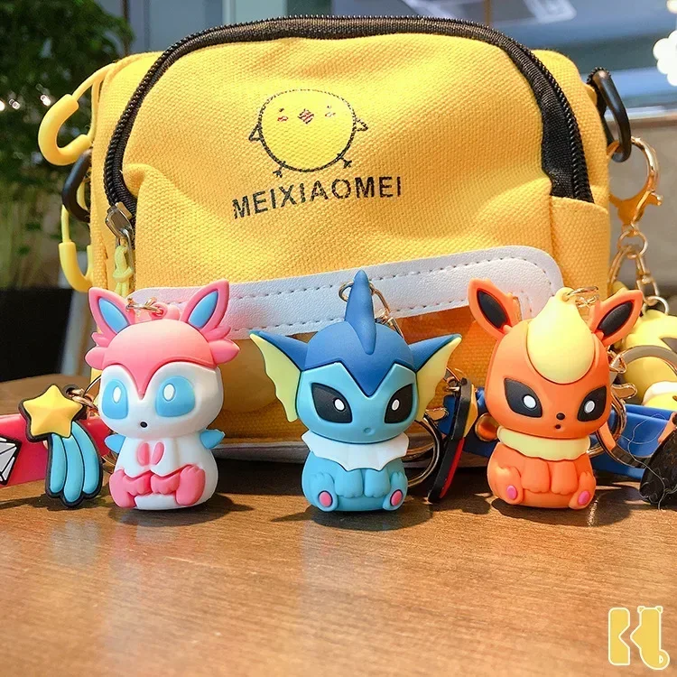 Genuine Pikachu Creative Anime Cartoon Doll Keychain Pokemon Cartoon Doll Keyring Bag Car Key Chain Ring Pendant Kids Gifts