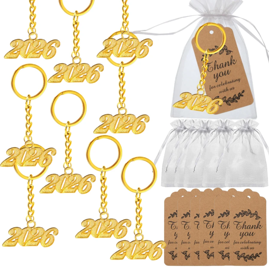 10 Sets Happy New Year Party Favors 2026 Include Keychains  Thank You Tags  Goodie Bags for Return Gifts