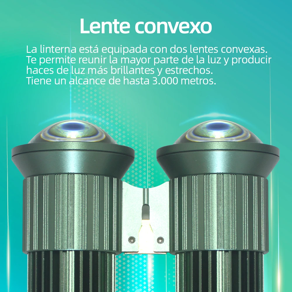 Foco potente de 3000m, linterna de doble faro, 10000 lúmenes, alta potencia, lámpara telescópica para acampar, 12v