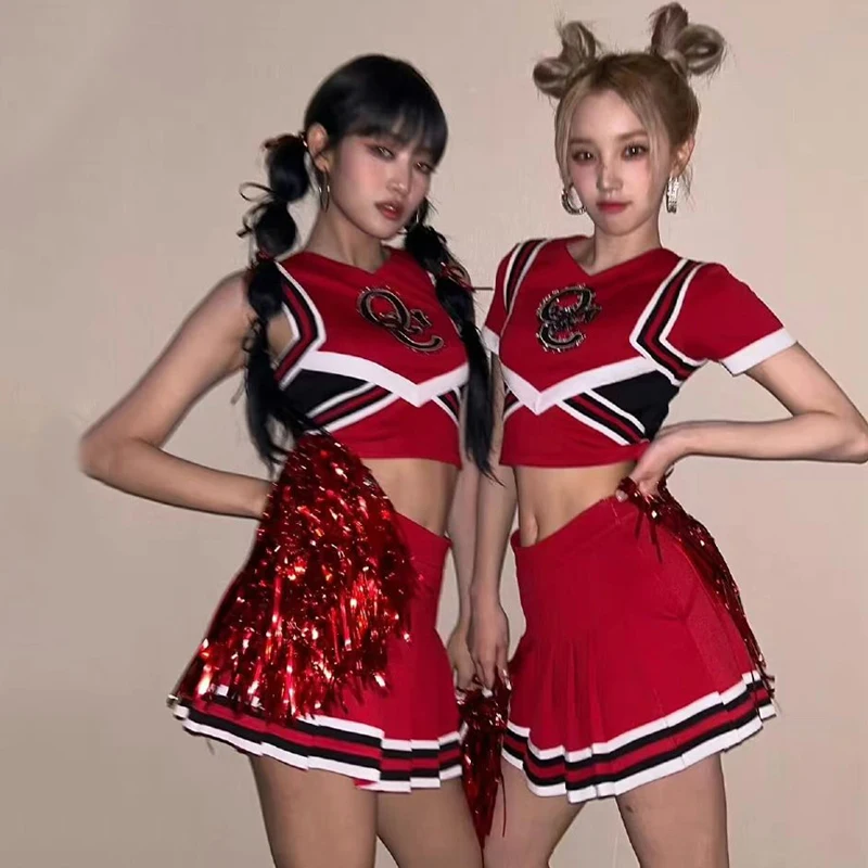 Cheerleading Group Jazz Dance Clothing Women Kpop Outfit Red Hip Hop Dance Costume Adults Stage Performance Wear DWY9453