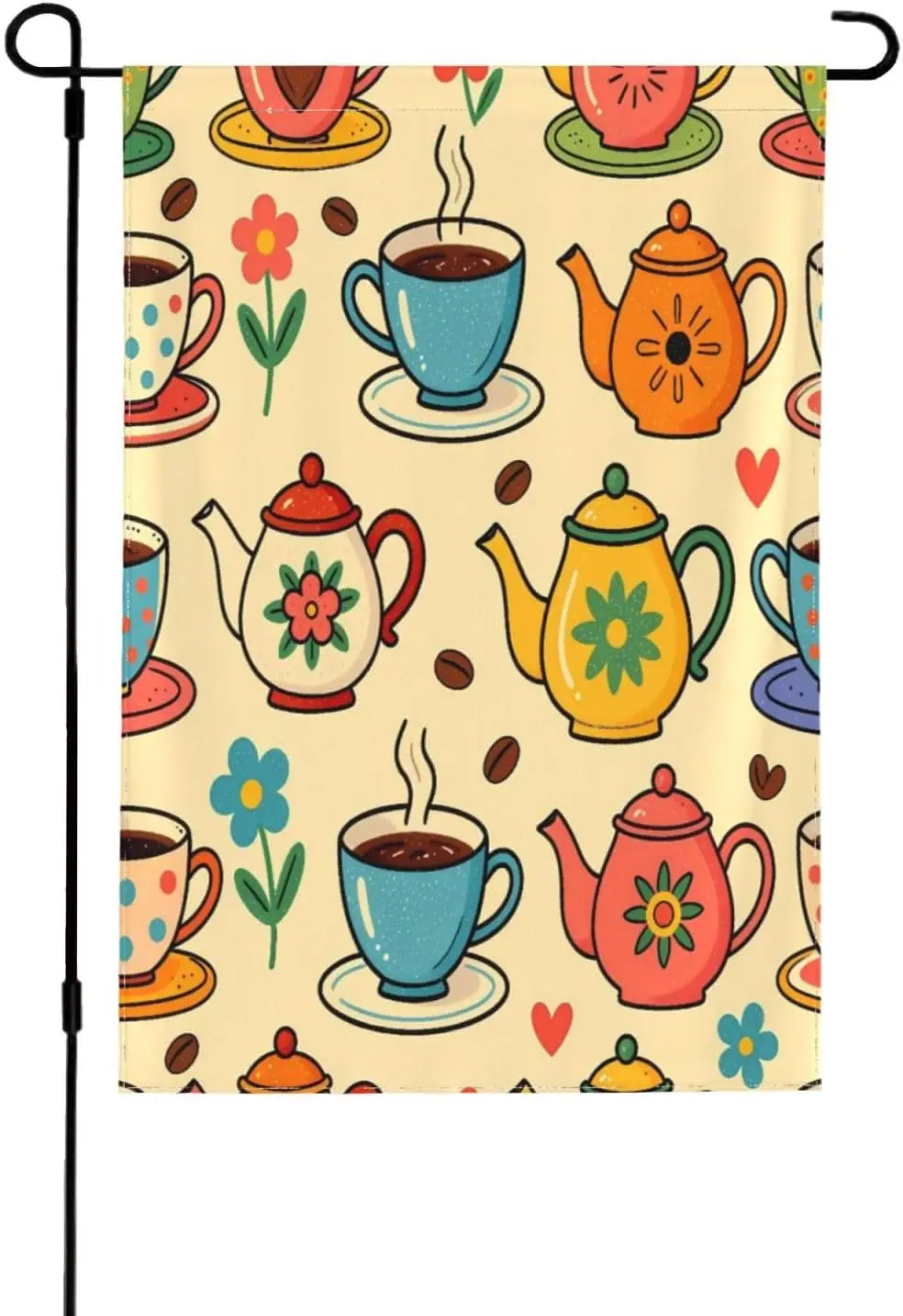Whimsical Colorful Teacups Teapots And Flowers Premium Double-Sided Garden Flag - Weatherproof Outdoor Decoration With Full- AAS