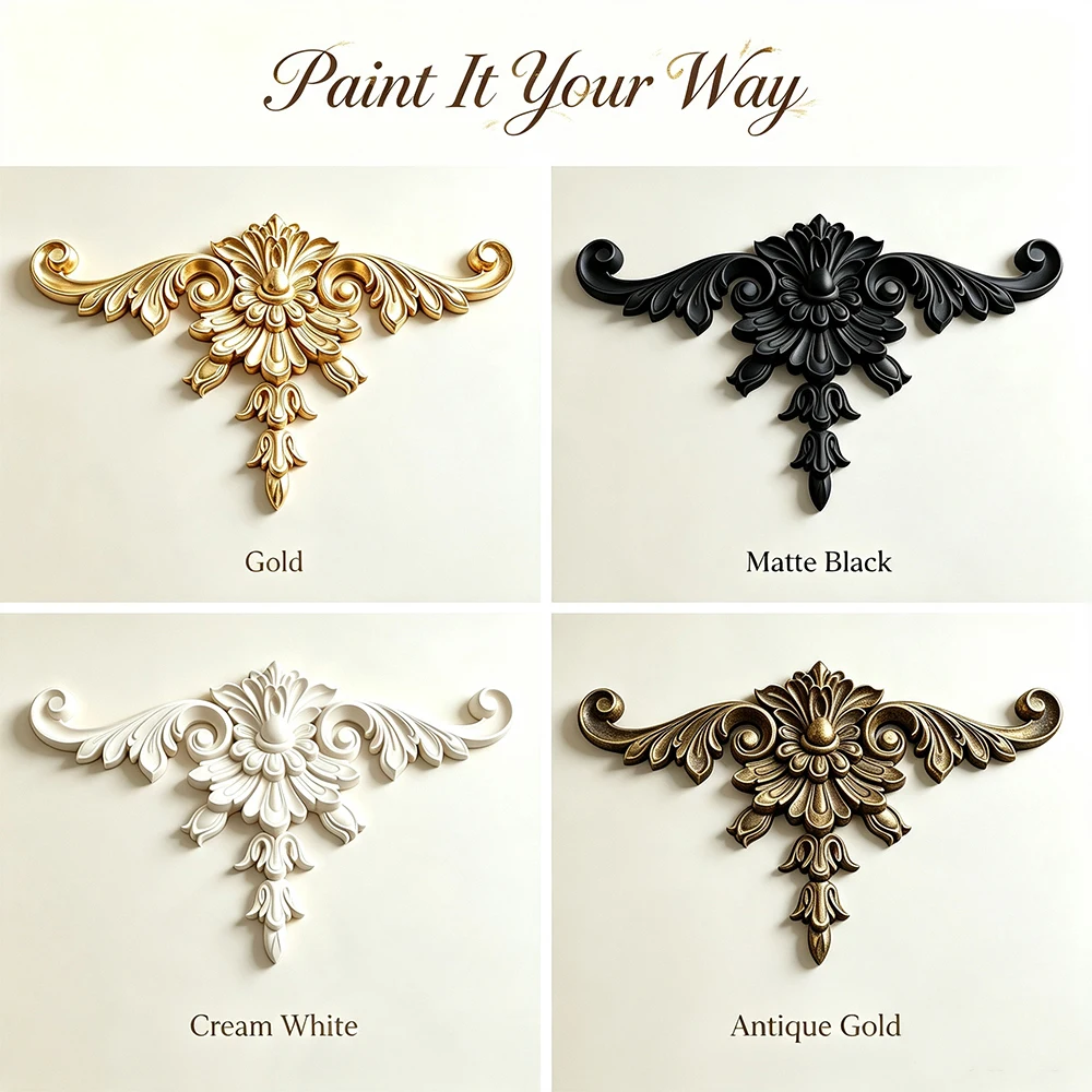 PU Decorative Corner Molding Ceiling Medallion Ornate Carved Onlay Applique Paintable Wall Corner Trim for Door Frame Furniture