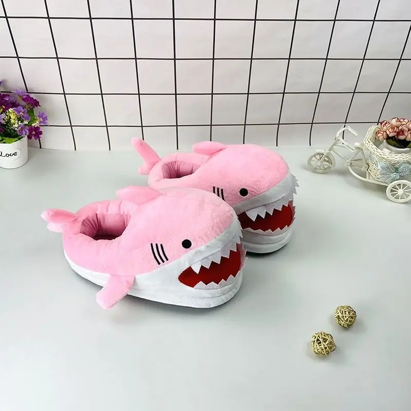 Slip-on Shark kapcie kryty futrzane slajdy kobieta dziewczęta szare puszyste buty kapcie damskie domowe rekiny pantofel kobiece klapki — zdjęcie 5