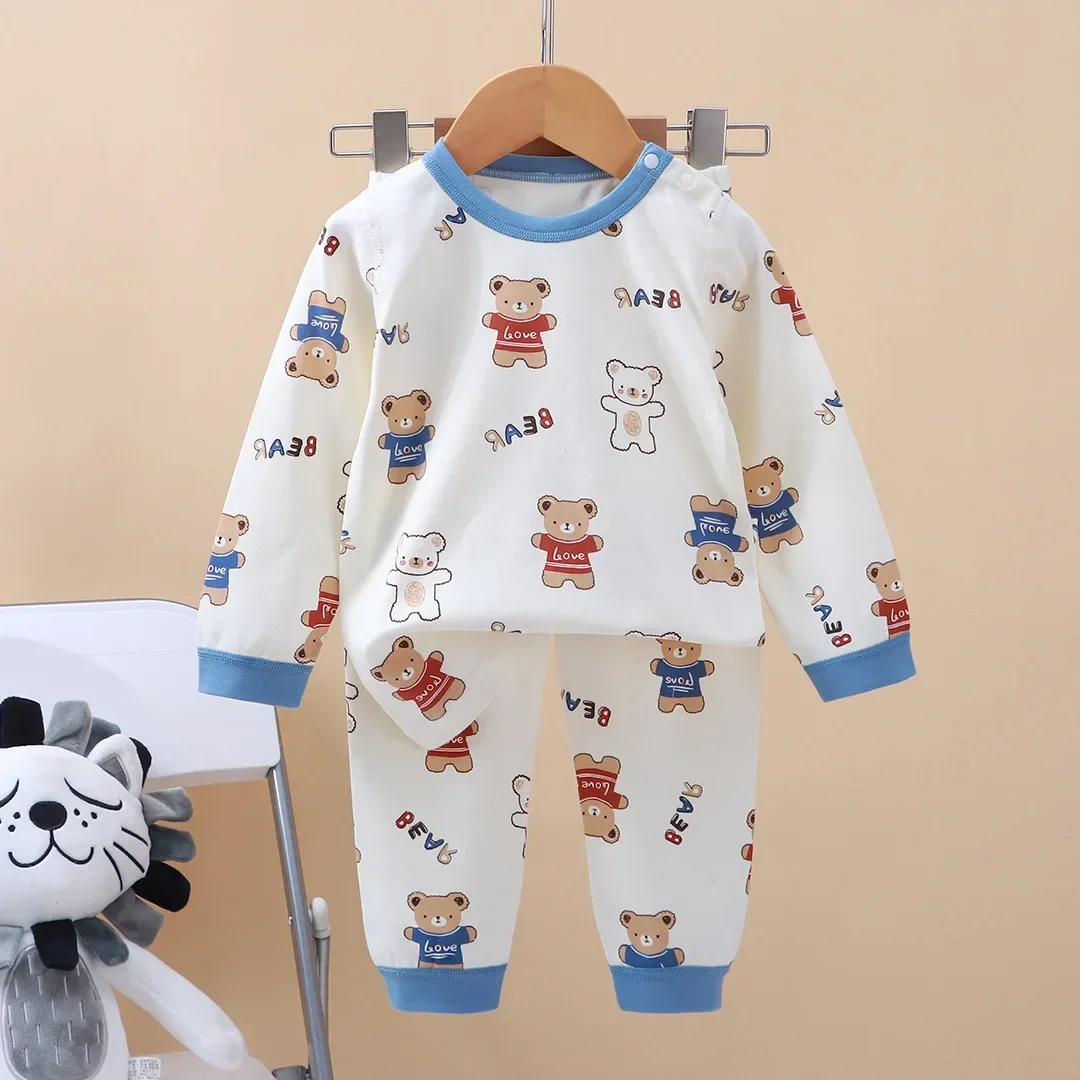 New Kids Boys Girls Pure Cotton Pajamas Cartoon Long Sleeve T-Shirt Tops with Pants Toddler Baby Autumn Sleepwear Clothing Sets