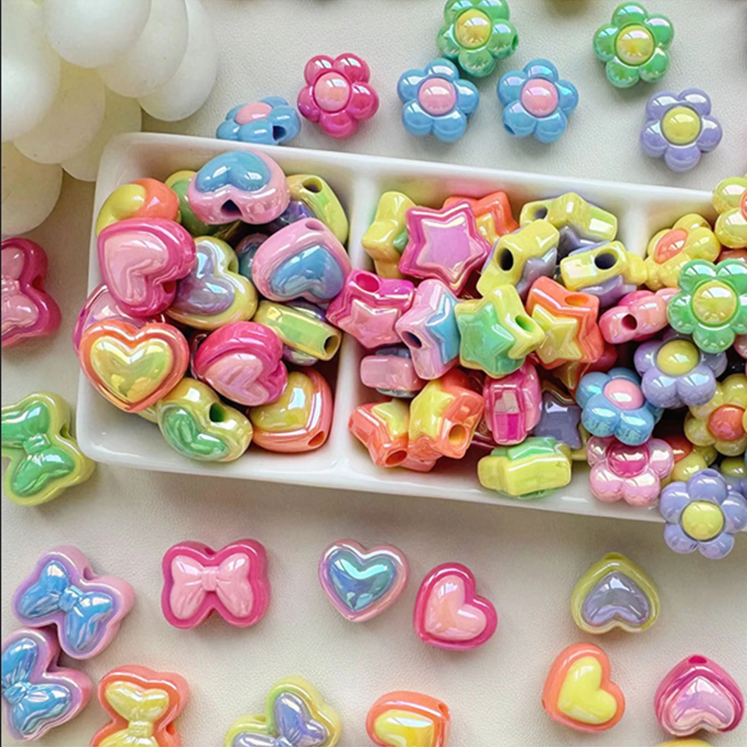 40Pcs Mixed Pastel Acrylic Beads Candy Star Heart Butterfly Shapes for DIY Jewelry Making Bracelet Phone Chain