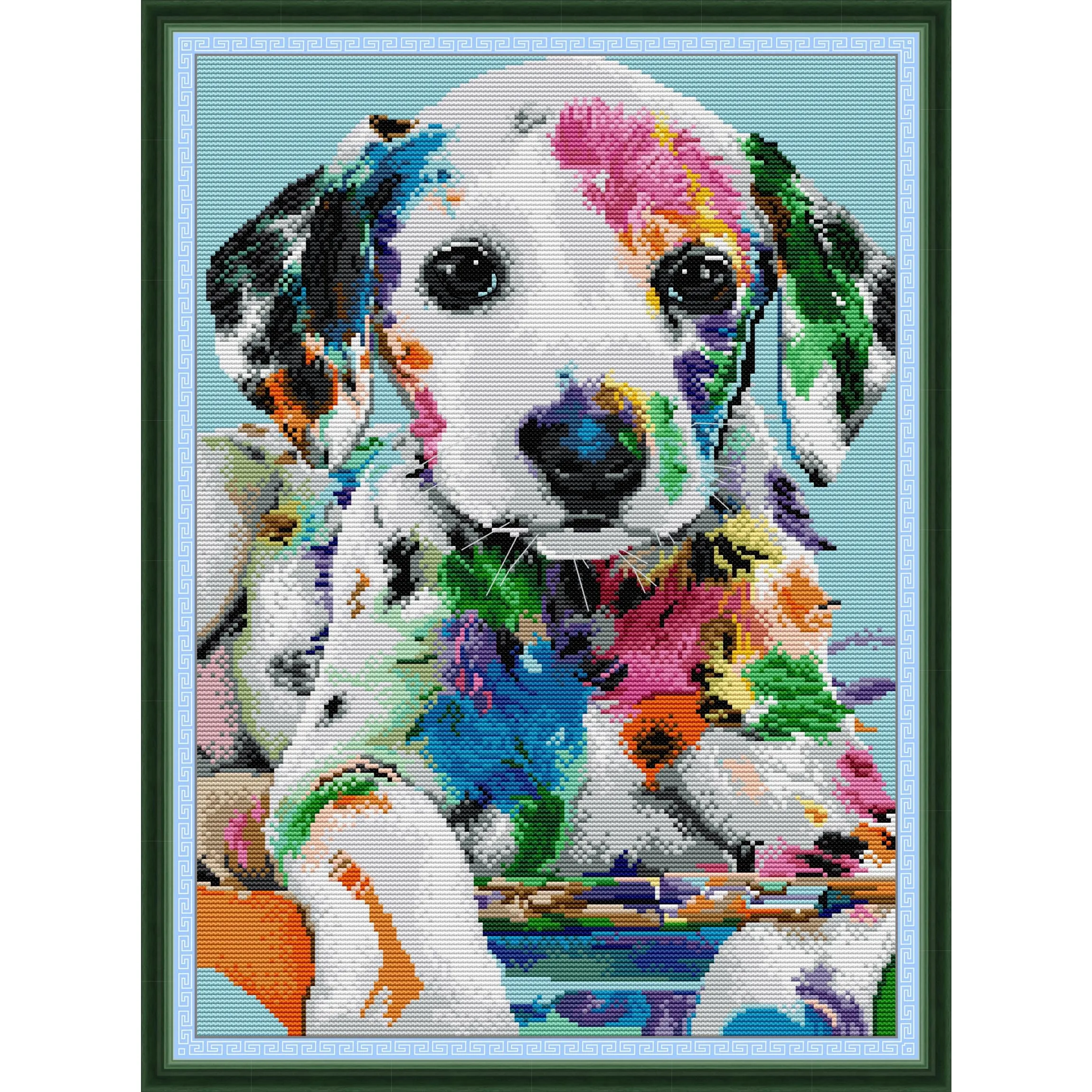 

Joy Sunday Pre-printed Cross Stitch Kit Easy Pattern Aida Stamped Fabric Embroidery Set-Colored Dalmatians