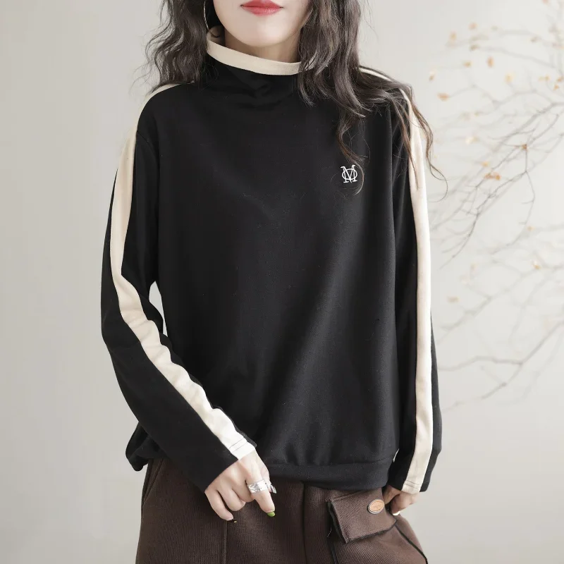 Office Lady Loose Striped Patchwork Bottoming Shirt Spring Autumn Long Sleeve All-match Casual Top Vintage Fashion Women Clothes