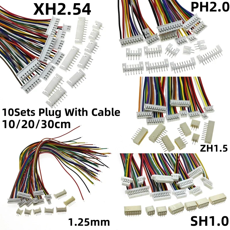 10Sets SH1.0 JST1.25 ZH1.5 PH2.0 XH2.54 Connector Male&Female 2-10P Plug With 10/20/30CM Cable