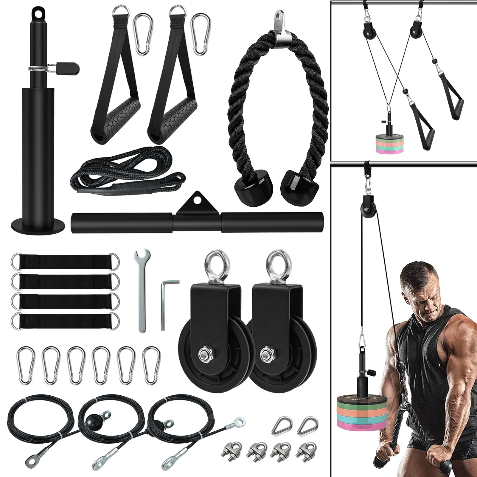 Fitness DIY Pulley Cable Machine Set Blaster Trainer Arm Biceps Triceps Strength Trainning Attachment Home Gym Workout Equipment