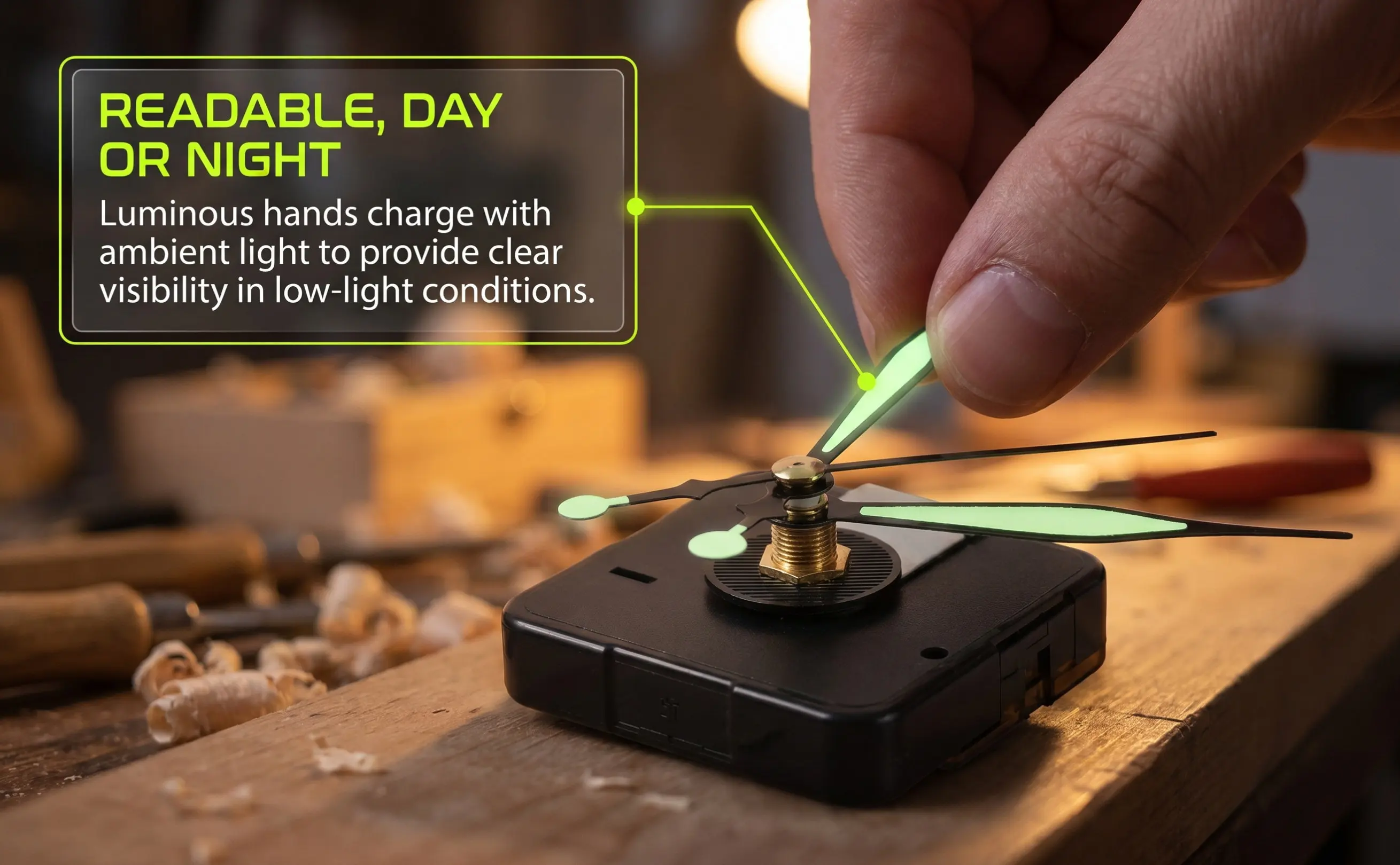 1Set Glow in The Dark Clock Mechanism Replacement Kit Quartz Silent Movement DIY Wall Clock Hands Motor Battery Operated Repair