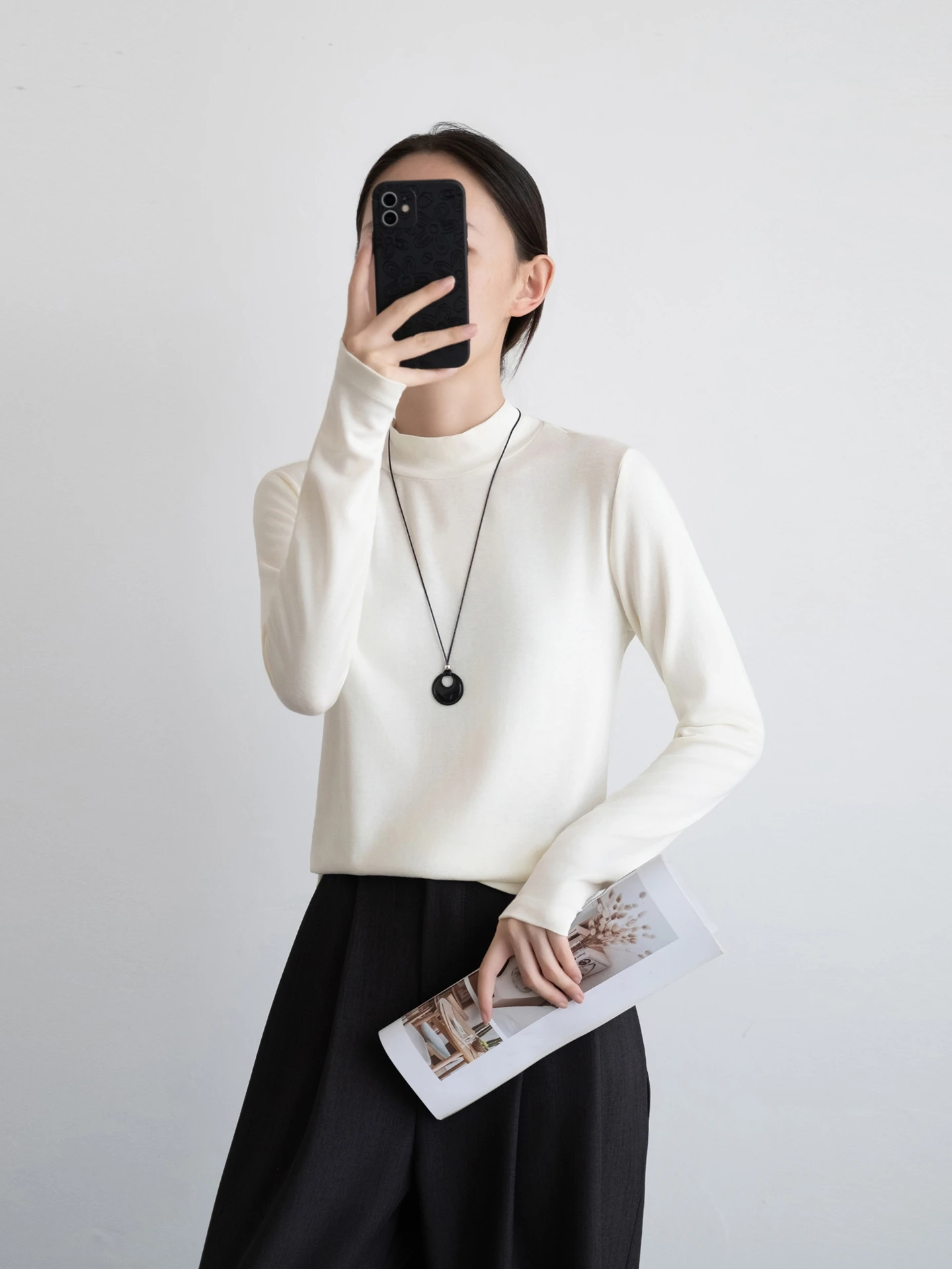 

Женская футболка Long Sve с высоким воротником, шелковая шерсть, лиоцелл, осенняя мягкая облегающая футболка, топ, повседневный универсальный крой...