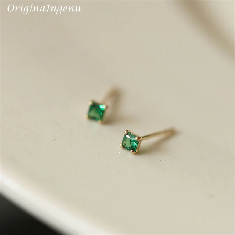 9K Solid Gold Tiny Emerald Stud Earrings Dainty Gemstone Stud Earrings 9k Gold Jewelry Minimalist Tarnish Resistan Fine Jewelry