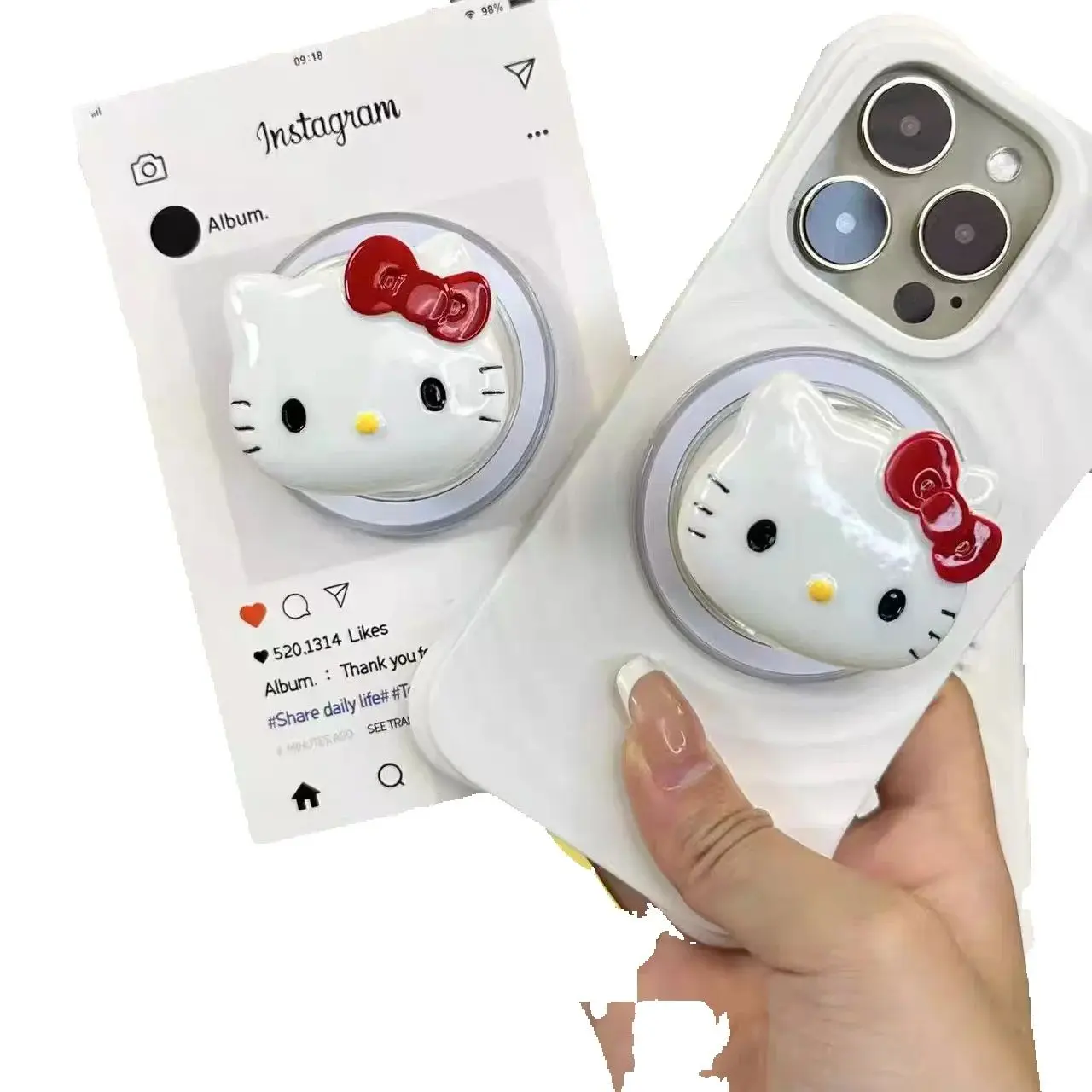 

Cute Sanrio Hello Kitty Magnetic Phone Holder Grip Tok Griptok Support For iPhone 17 16 Samsung Magsafe Smart Tok Girl Gift