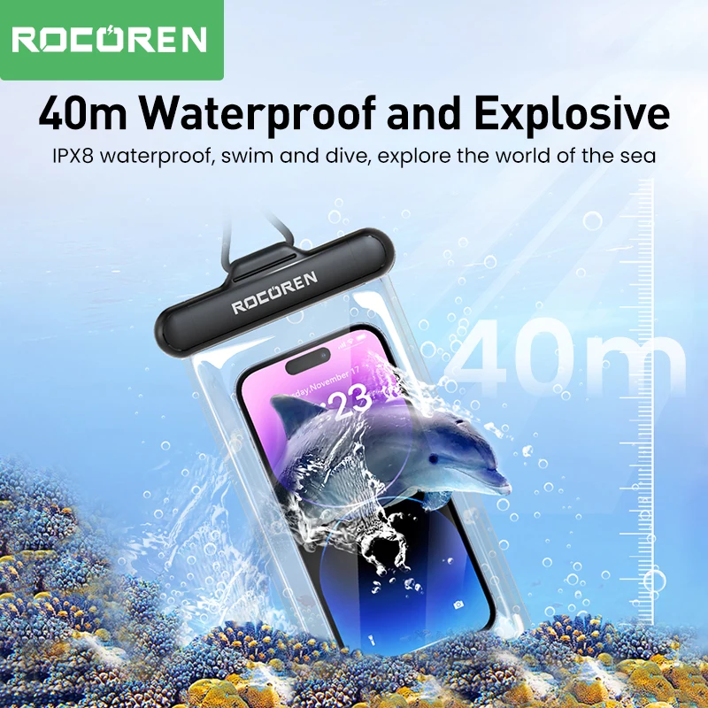 Rocoren Waterproof Phone Case for iPhone 14 13 Pro Samsung Xiaomi Universal Water Proof Phone Pouch Transparent Protection Cover