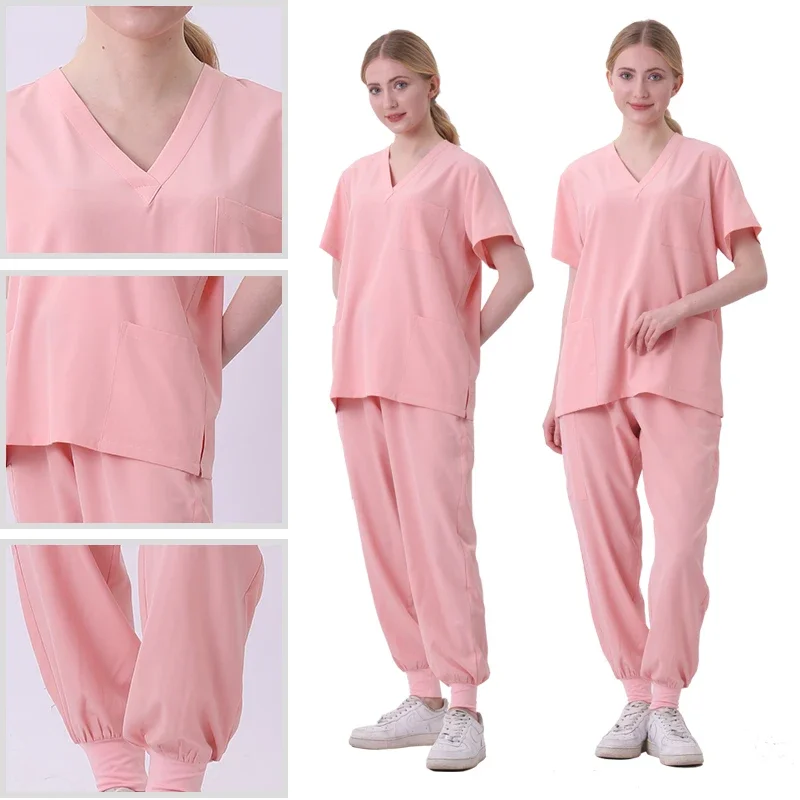 زي فرك نسائي متعدد الألوان ، قمم قصيرة الأكمام والسراويل ، متجر الحيوانات الأليفة ، فرك الطبيب ، مجموعة ملابس العمل الجراحية الطبية