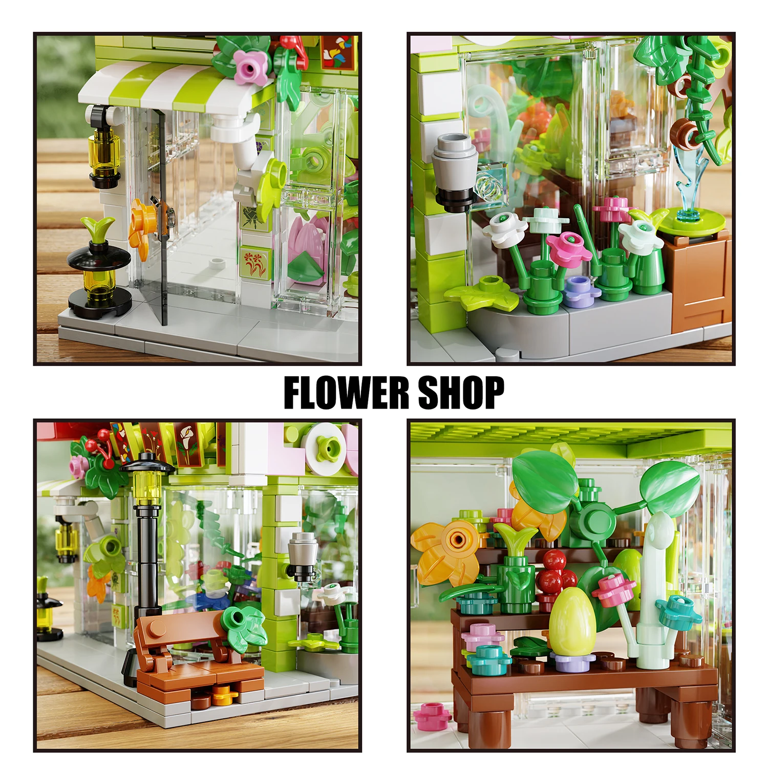 745 قطعة لعبة مكعبات البناء مدينة عرض الشارع بائع الزهور متجر نموذج متوافق مجموعات التقنية الطوب ألعاب تعليمية هدايا عيد الميلاد #6