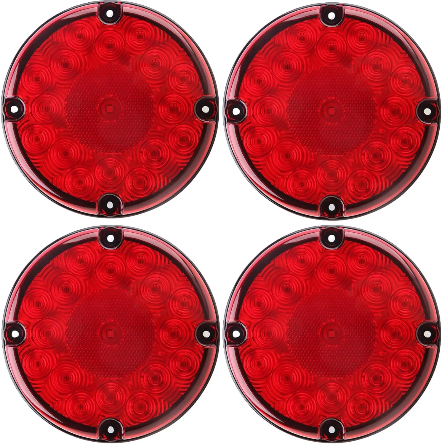 

4Pcs 7' Round LED Tail Light Red for Bus, Truck, RV - Waterproof, 17LED, 10V-30V