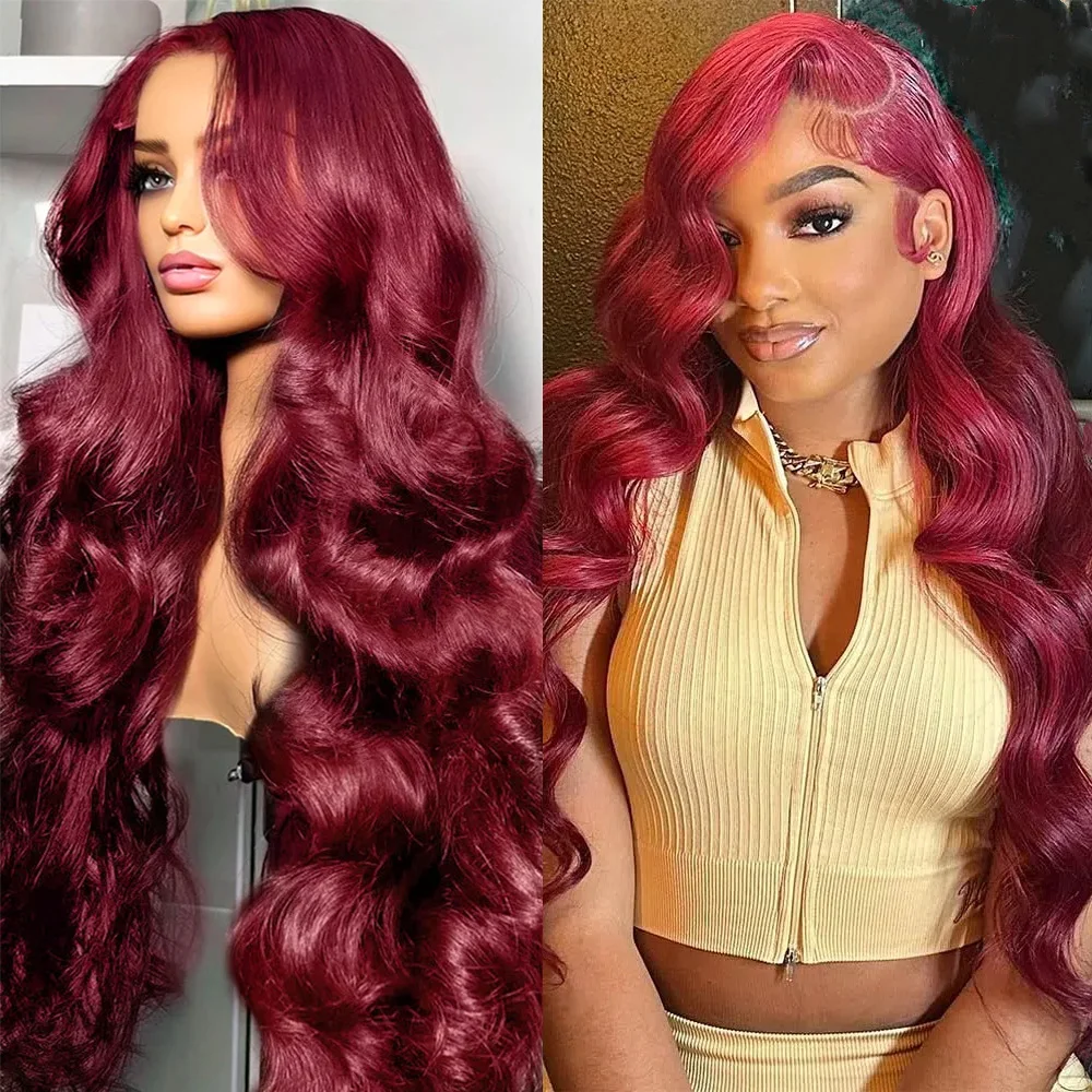 

Объемная волна 99j Бордовый 13x6 Hd Парики фронта шнурка 100% человеческие волосы 13x4 Парики фронтальной части шнурка Предварительно выщипанные бразильские волосы Парик плотность 200