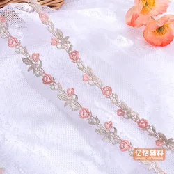 3yards Delicate Water Soluble Lace Trimming Pink Flower Fabric Lace Decoration Diy Headscarf Hair Clothing Lace Trim Ribbon 2cm