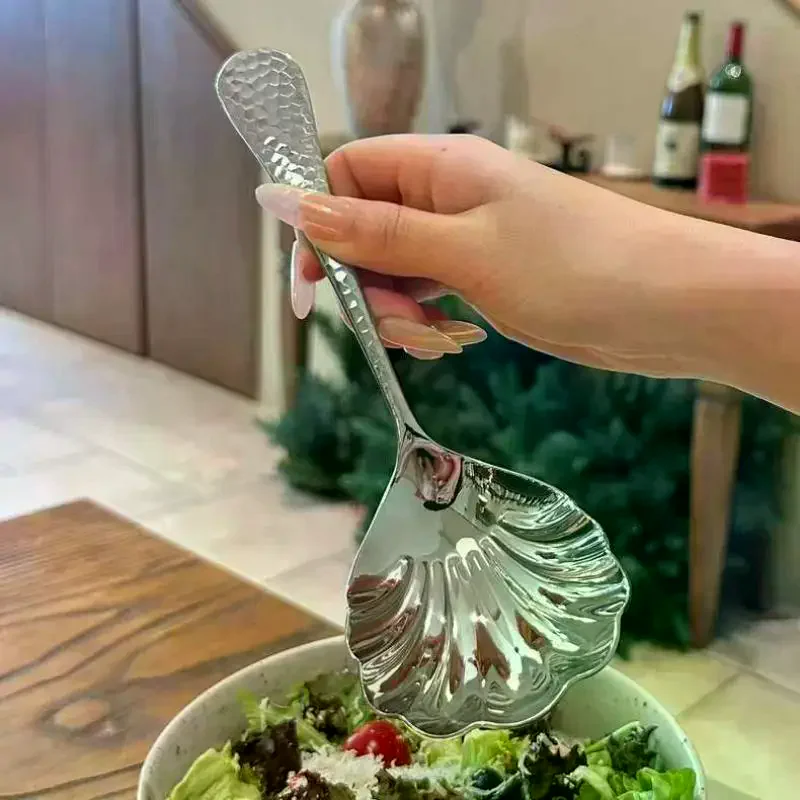 Shell Shape Stainless Steel Spoon With Long Handle Ladle Restaurant Dessert Spoon Ice Cream Scoops Kitchen Accessories Tool